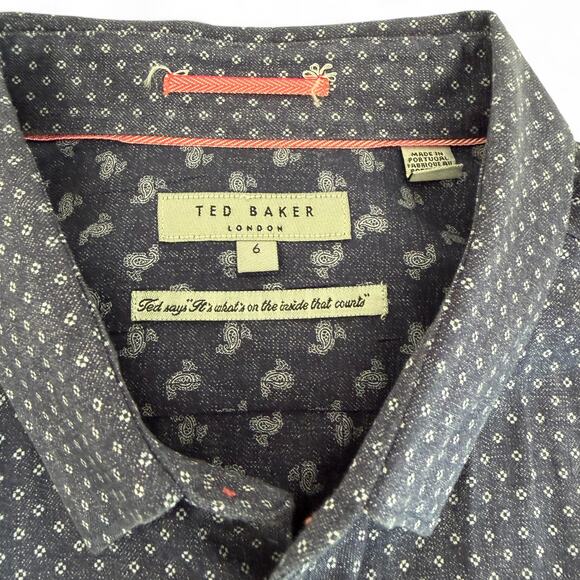 TED BAKER Micro Print 100% Cotton Short Sleeve Shirt Blue Men’s 6 (L/XL) - Picture 5 of 7